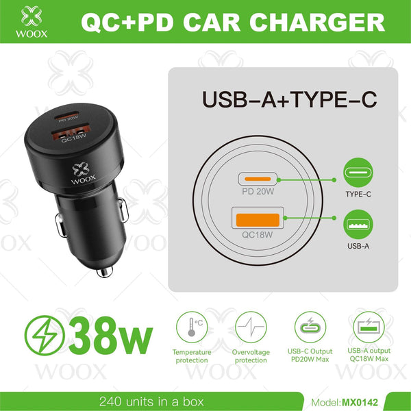 WOOX MX0142 Car Charger UK | USB-C PD & QC Fast Charging Adapt