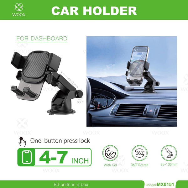 WOOX MX0151 Car Phone Holder UK | Dashboard & Windshield Mount 4–7 Inch